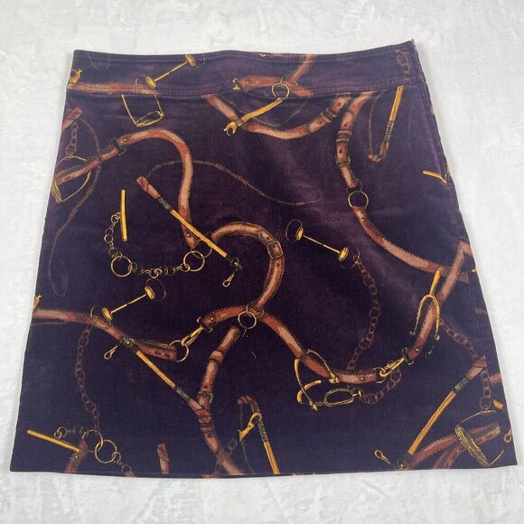 Talbots Corduroy A-Line Skirt Equestrian Horse Bit Maroon Size 12P - Picture 1 of 6